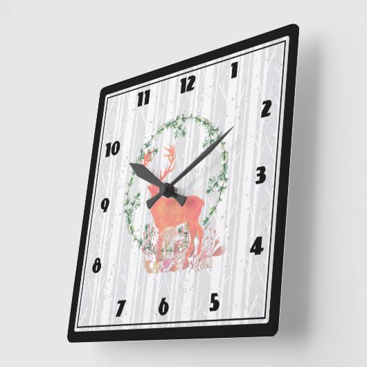 Rustic Reindeer Boho Waterverf Vierkante Klok (Hoek)