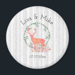 Rustic Reindeer Boho Waterverf Wedding Magneet<br><div class="desc">Een herdenkingsmagneet met een digitale waterverf. Een pastel oranje rendiersilhouet in een schaar kruidenbladeren. Paddenstoelen en bosveerboten aan zijn voeten. Een grijs en wit vogelboompatroon op de achtergrond.</div>