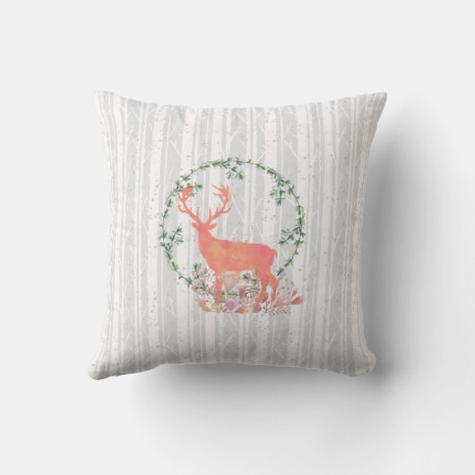Rustic Reindeer Boho Waterverf Wedding Monogram Kussen (Achterkant)