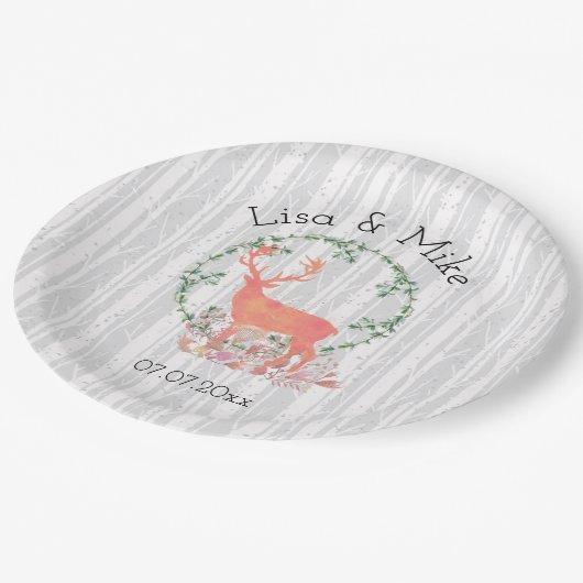 Rustic Reindeer Boho Waterverf Wedding Papieren Bordje (Gekanteld)