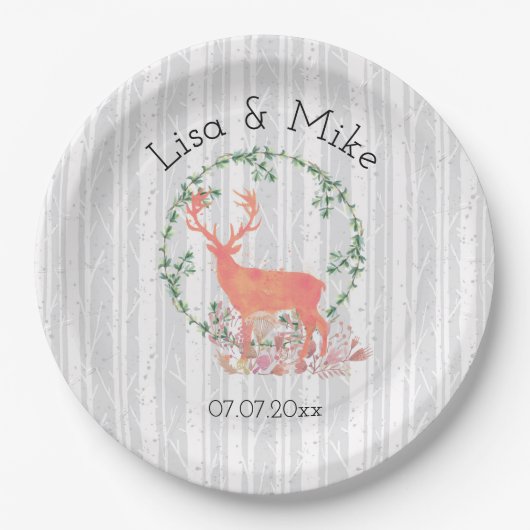 Rustic Reindeer Boho Waterverf Wedding Papieren Bordje (Voorkant)