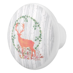 Rustic Reindeer Boho Wreath Waterverf Keramische Knop
