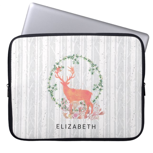 Rustic Reindeer Boho Wreath Waterverf Laptop Sleeve (Voorkant)
