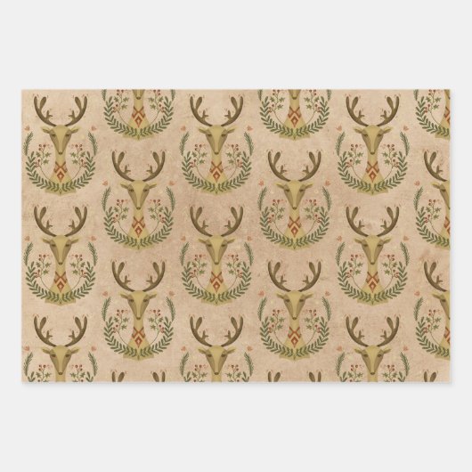 Rustic Reindeer Folk Art  Inpakpapier Vel (Voorkant 3)