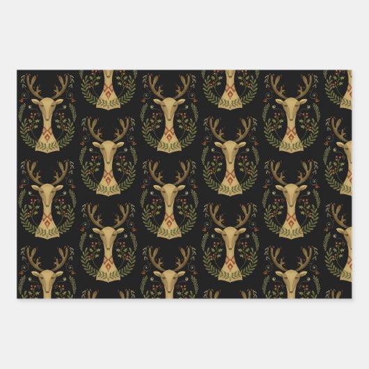 Rustic Reindeer Folk Art  omslagpapier Sh Inpakpapier Vel (Voorkant 3)