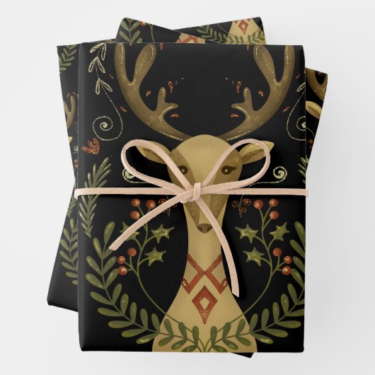Rustic Reindeer Folk Art  omslagpapier Sh Inpakpapier Vel (In situ)