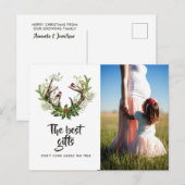 Rustic Reindeer Kerstmis Baby Verwacht foto Aankondigingskaart (Voorkant / Achterkant)