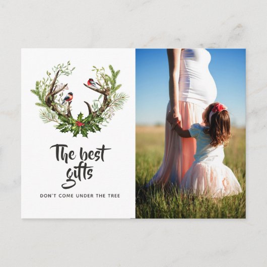 Rustic Reindeer Kerstmis Baby Verwacht foto Aankondigingskaart (Voorkant)