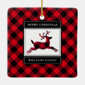 Rustic Reindeer Red Buffalo Pset Merry Kerstmis Keramisch Ornament (Achterkant)