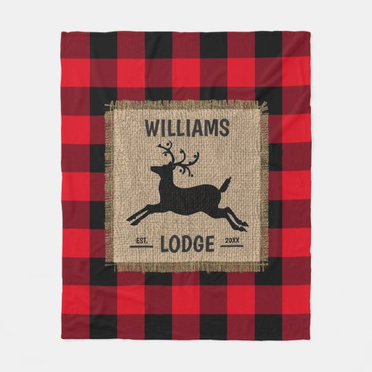 Rustic Reindeer Red Buffalo Spelnaam Flee Fleece Deken (Voorkant)