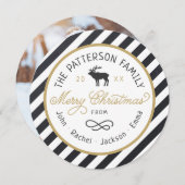 Rustic Reindeer Round-kerstfotokaart Feestdagenkaart (Voorkant / Achterkant)