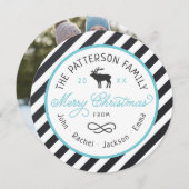 Rustic Reindeer Round-kerstfotokaart Feestdagenkaart (Voorkant / Achterkant)