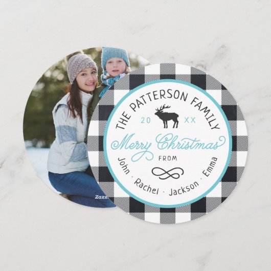 Rustic Reindeer Round-kerstfotokaart Feestdagenkaart (Voorkant / Achterkant)