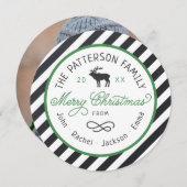 Rustic Reindeer Round-kerstfotokaart Feestdagenkaart (Voorkant / Achterkant)