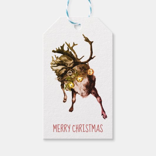 Rustic Reindeer Sleigh Bells Santa's Helper Cadeaulabel (Voorkant)
