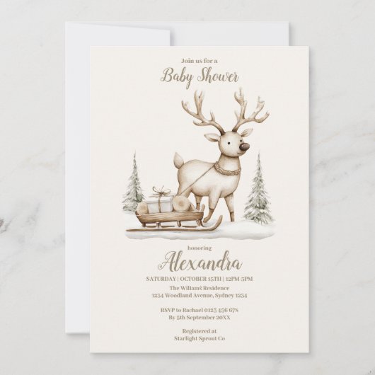Rustic Reindeer Winter Baby Shower Kaart (Voorkant)