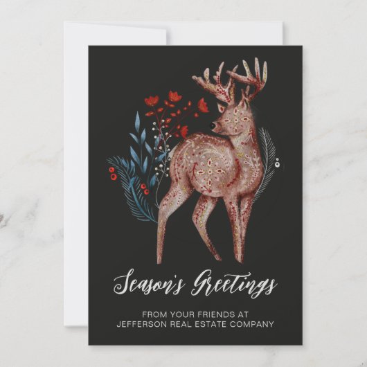 Rustic Reindeer Wreath Nordic Folk Business Feestdagenkaart (Voorkant)