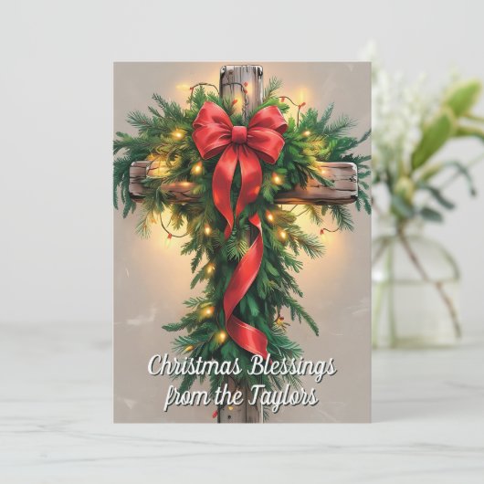 Rustic Religious Cross Christian Christmas Feestdagenkaart (Staand voorkant)