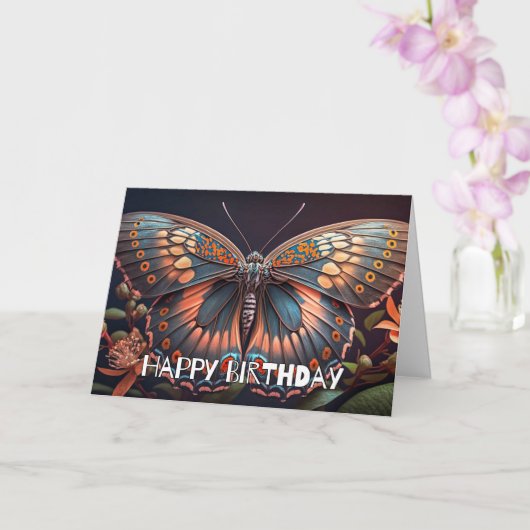 Rustic Resting Butterfly Art Happy Birthday Kaart (Orchidee)