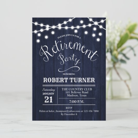 Rustic Retirement Party - Navy Wood Pattern Kaart (Staand voorkant)