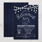Rustic Retirement Party - Navy Wood Pattern Kaart (Voorkant / Achterkant)