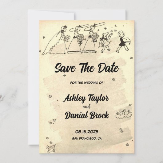  Rustic Retro 50s Oude bruiloft sparen de Datum Kaart (Voorkant)