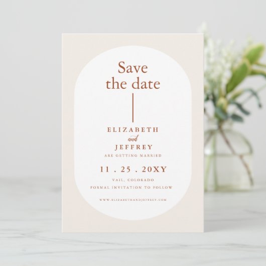 Rustic Retro Boho Rust Terracotta Save the Date Aankondiging (Staand voorkant)
