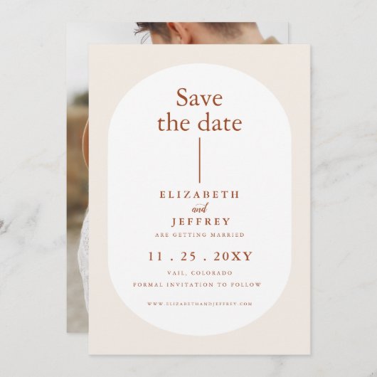 Rustic Retro Boho Rust Terracotta Save the Date Aankondiging (Voorkant / Achterkant)