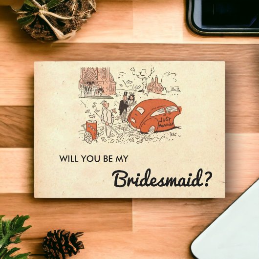Rustic Retro Couple Old Bridesmaid Card Kaart