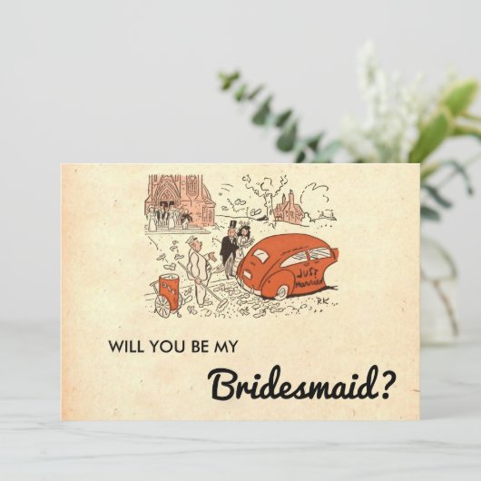  Rustic Retro Couple Old Bridesmaid Card Kaart (Staand voorkant)
