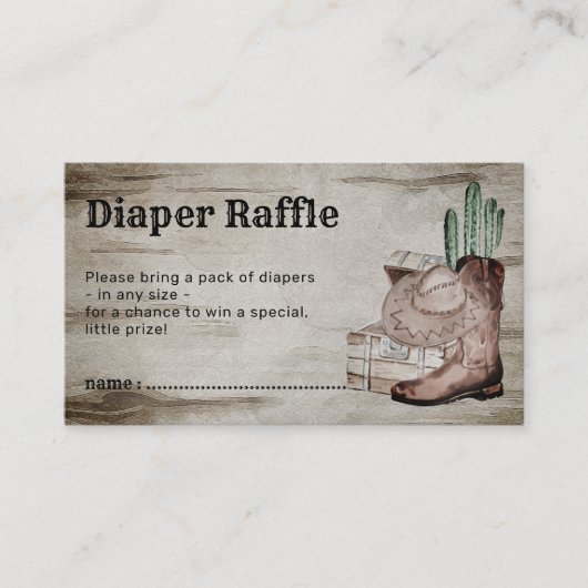 Rustic Retro Diaper Raffle Baby Cowboy Informatiekaartje (Voorkant)