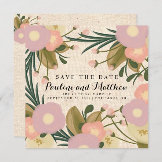 Rustic Retro Floral Canvas Foto opslaan Datum Save The Date (Voorkant / Achterkant)