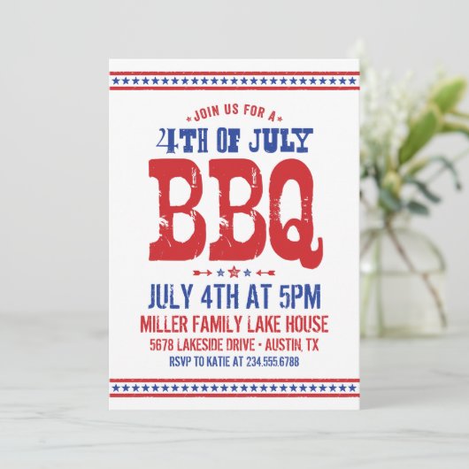 Rustic Retro op 4 juli BBQ Party Kaart (Staand voorkant)