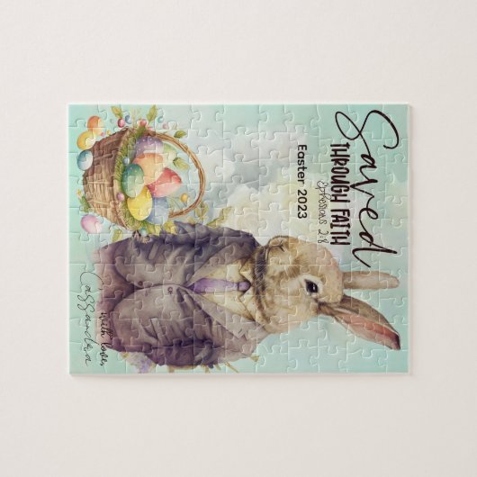 Rustic Retro  Rabbit Easter Eggs Basket Legpuzzel (Horizontaal)