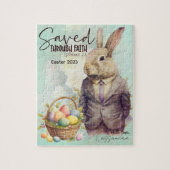 Rustic Retro  Rabbit Easter Eggs Basket Legpuzzel (Verticaal)