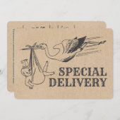 Rustic Retro Style Stork Baby shower Uitnodiging (Voorkant / Achterkant)