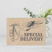 Rustic Retro Style Stork Baby shower Uitnodiging (Staand voorkant)