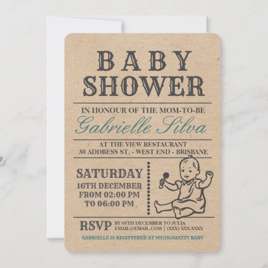 Rustic Retro Style Stork Baby shower Uitnodiging (Achterkant)