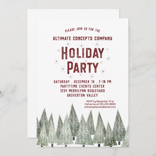 Rustic Retro Trees Company Holiday Party Kaart (Voorkant / Achterkant)