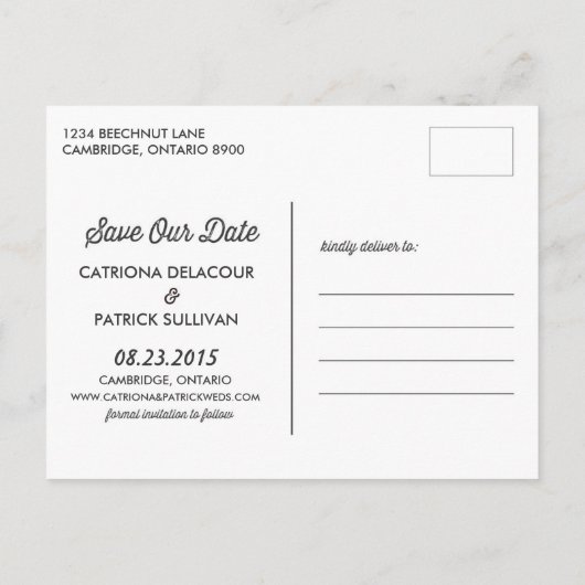 Rustic Retro Typografie Save the Date Briefkaart (Achterkant)