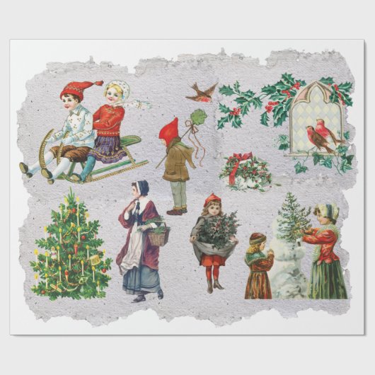 Rustic Retro Vintage Kerstwinter Cadeaupapier (Vlak)