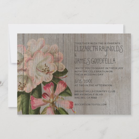Rustic Rhododendron Wedding Invitations Kaart (Voorkant)