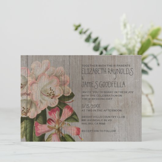 Rustic Rhododendron Wedding Invitations Kaart (Staand voorkant)