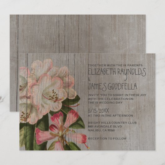 Rustic Rhododendron Wedding Invitations Kaart (Voorkant / Achterkant)