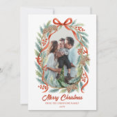 Rustic Ribbon Evergreen Photo Christmas Holiday Feestdagenkaart (Voorkant)