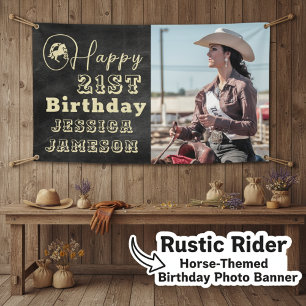 "Rustic Rider" Paard-Thema Verjaardagsfotobanner Spandoek