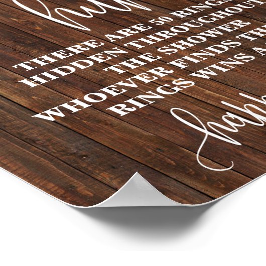 Rustic Ring Hunt Game Vrijgezellenfeest Weddenscha Poster (Hoek)