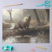 Rustic River Otter Wildlife Painting Decoupage Tissuepapier (Craft)