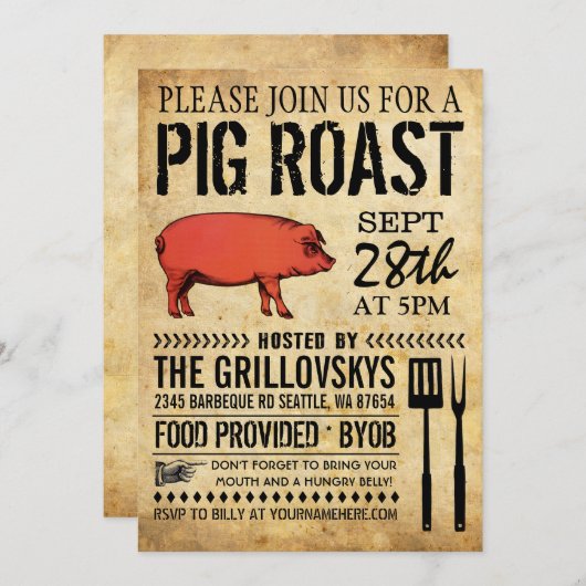  Rustic Roast Invitation II Kaart (Voorkant / Achterkant)