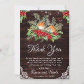 Rustic Robins & Holly Winter Foliage Wedding Bedankkaart (Voorkant)